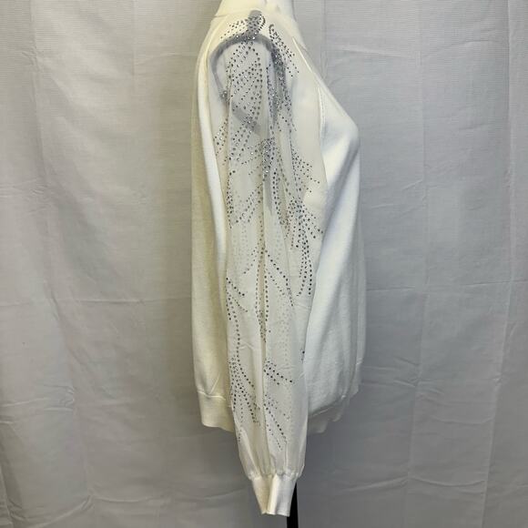 Adrianna Papell XL Embellished Ivory Knit Top Sheer Sleeve Blouse - Picture 2 of 9
